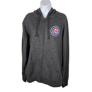 Chicago Cubs Full Zip Jacket Hooded By Stitches Size Large MLB Gray Logo - 451